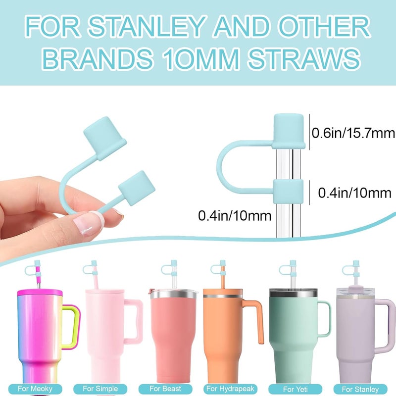 GGDECA 7Pcs Straw Cover Cap for Stanley Cup,Simple 10mm(0.4inch) Silicone Straw Toppers for Stanley 40&30oz Tumbler Accessories-Coral Blue - Image 4